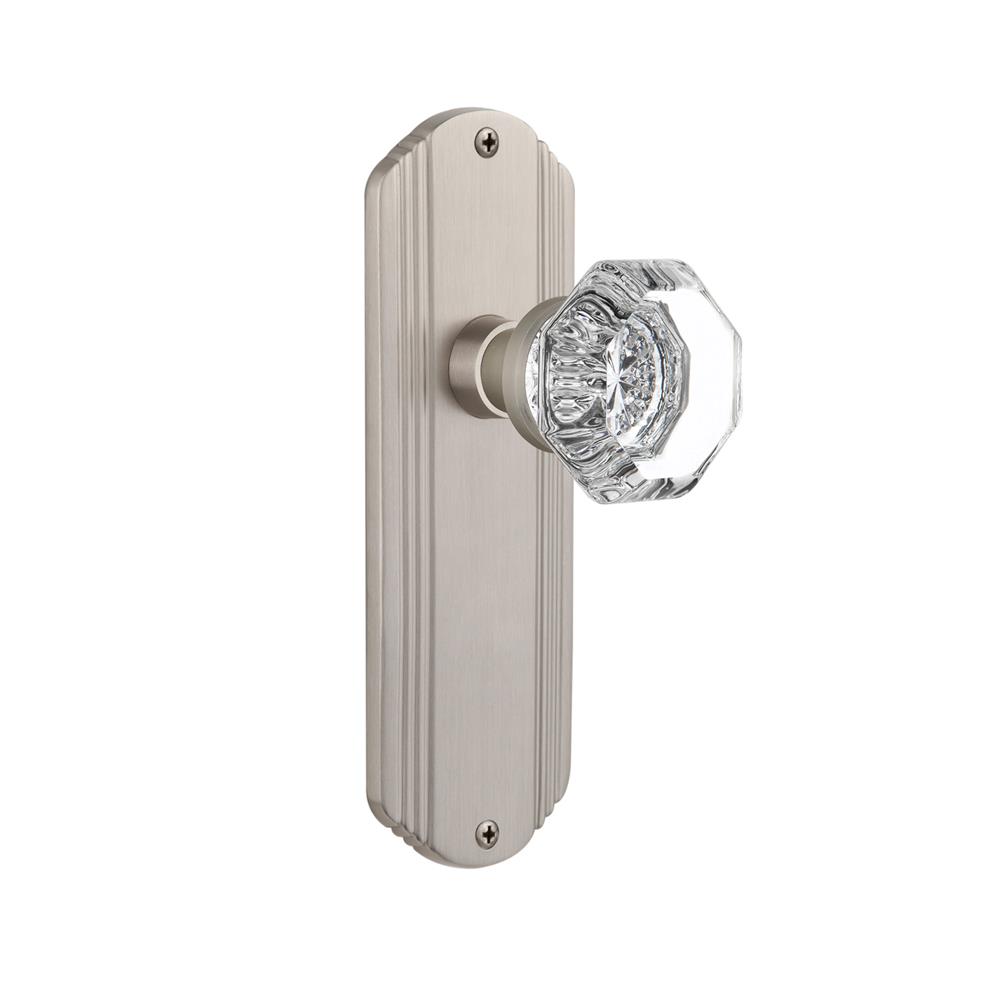 Nostalgic Warehouse DECWAL Complete Privacy Set Without Keyhole Deco Plate with Waldorf Knob in Satin Nickel